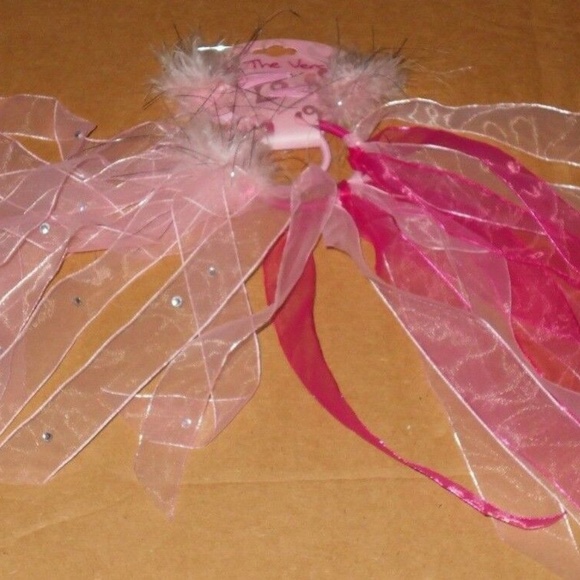 4 Pc Hair Ribbon Ponytail Pink Rhinestones Clip